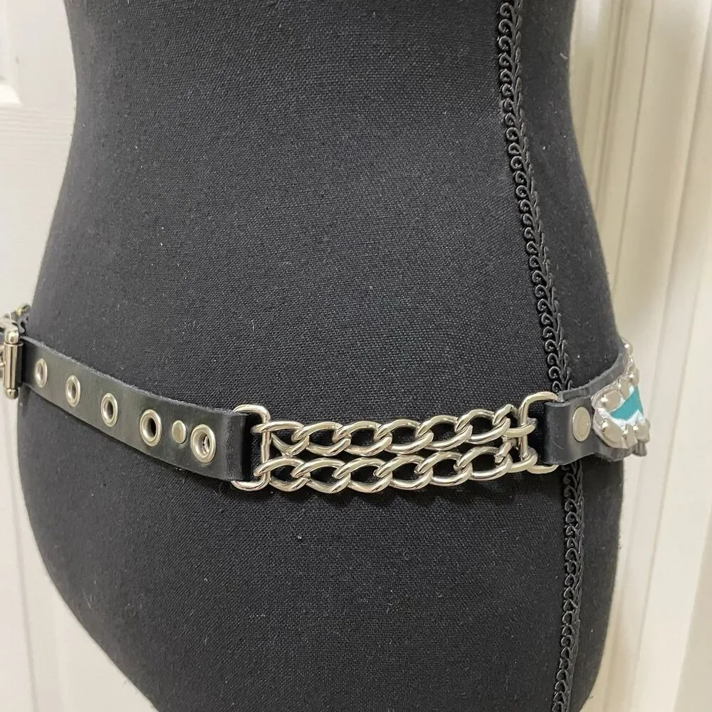 Vintage Harley Davidson Motor Cycles Leather Belt Studs Chain Biker RARE Painted